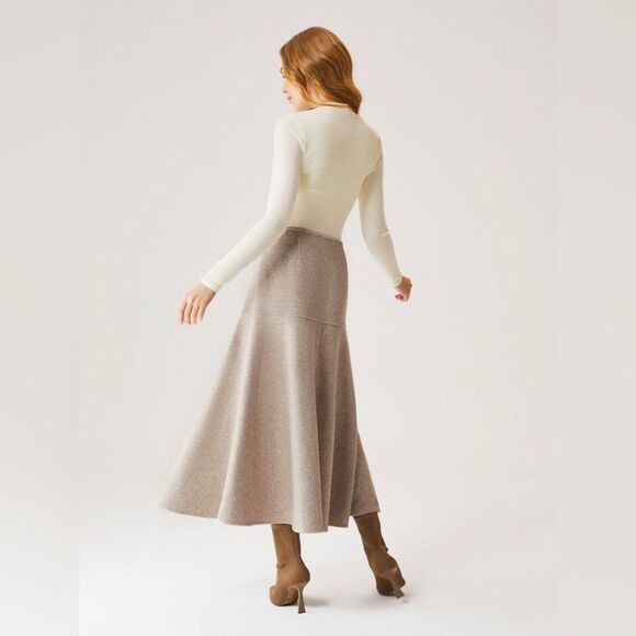 OGL Move Cashsoft Wool-like Flared Maxi Skirt Heather Oatmeal Size Medium NEW - Picture 13 of 15